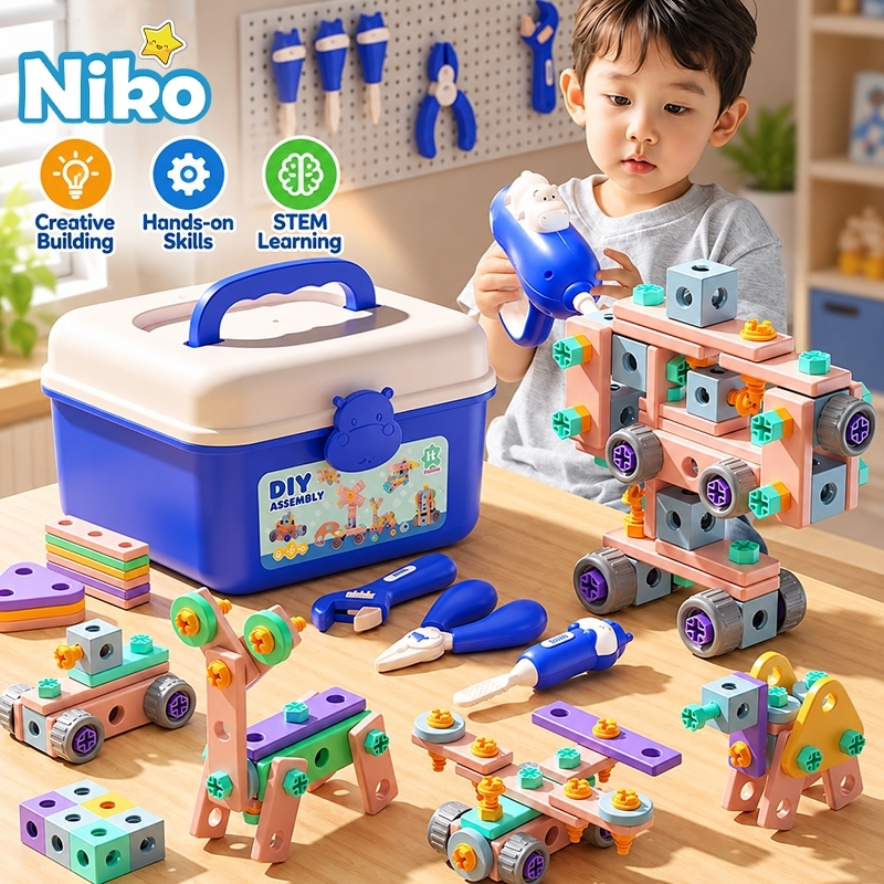 NIKO Kids DIY Electric Drill Tool Box Toy Set Construction Screw ...
