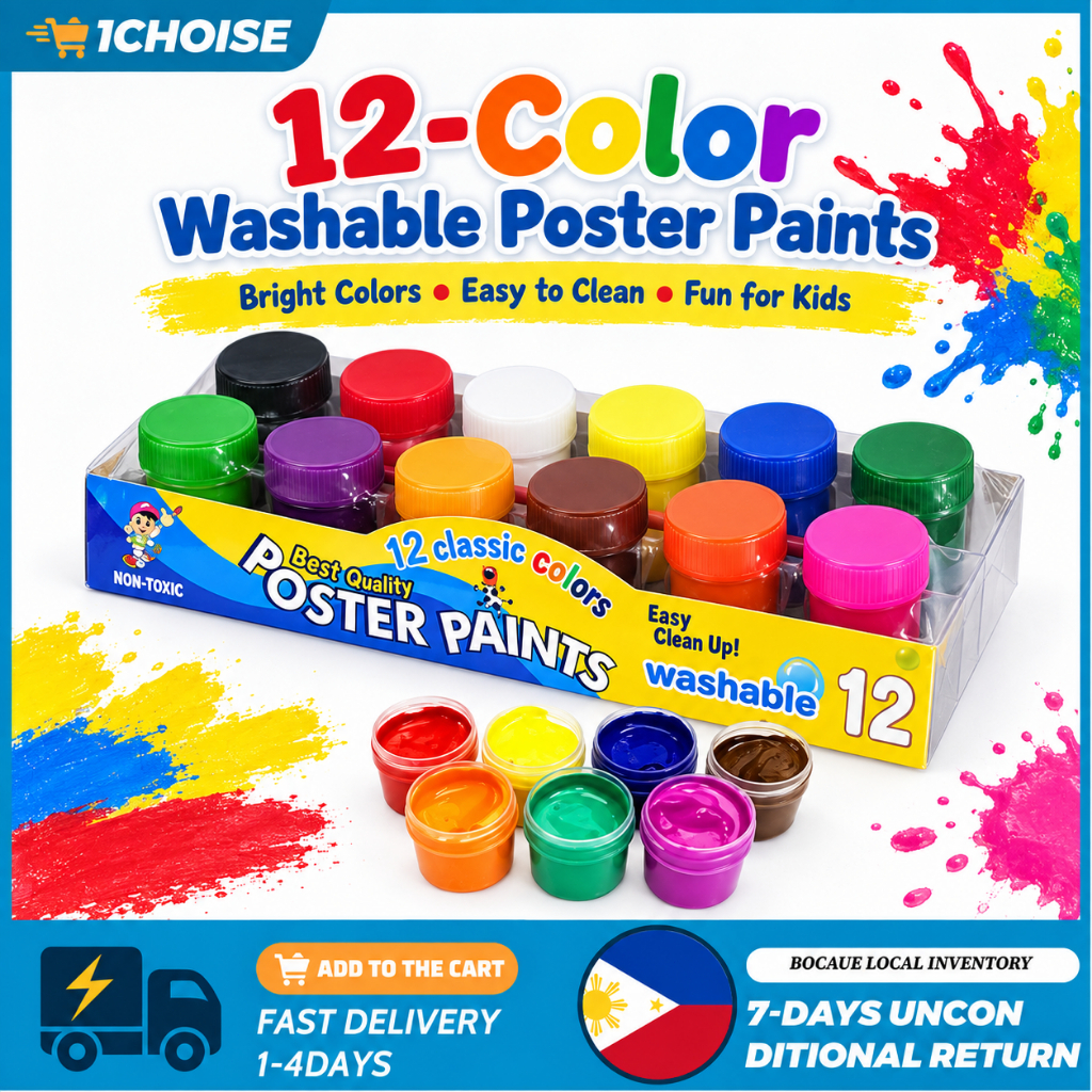 1 CHOISE 6/12 Colors Poster Paints Set Non-Toxic Washable Paint School ...