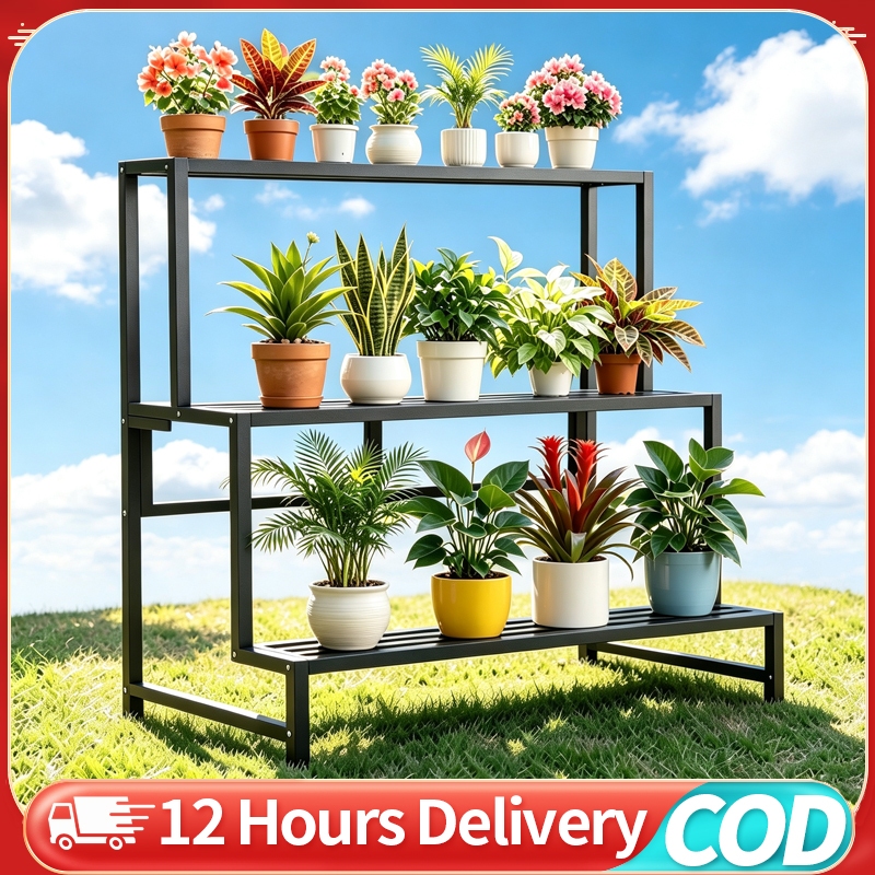 2/3 Tiers Stainless steel flower stand balcony door stepped floor ...