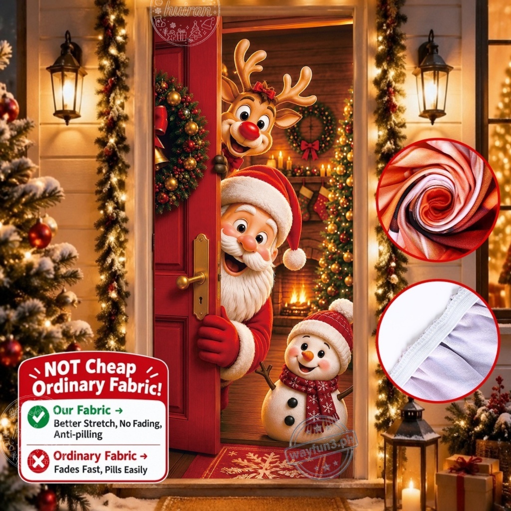 【Ready Stock】2.1*0.9m Christmas Door Cover Santa Claus Xmas Backdrop ...