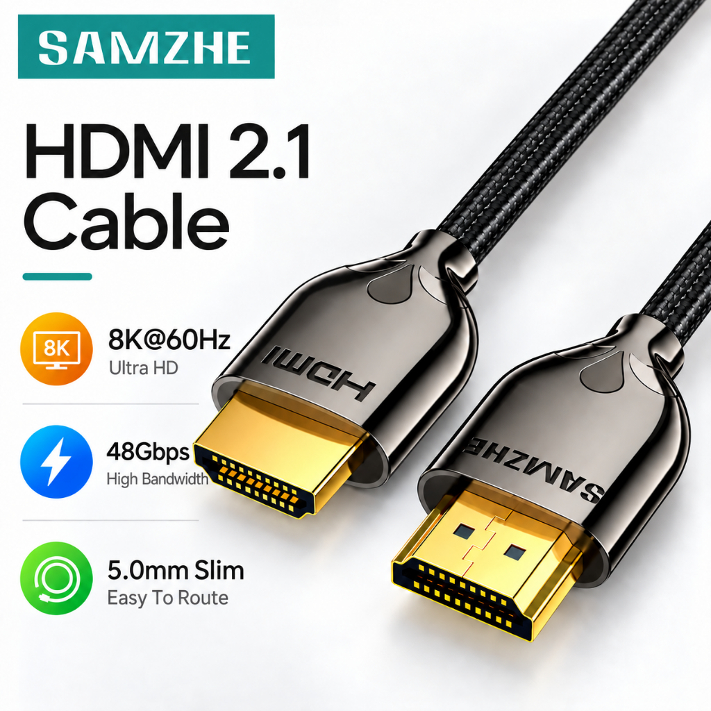 SAMZHE 8K HDMI 2.1 Cable 48Gbps 4K 120Hz 5mm Slim HDMI to HDMI Cable ...