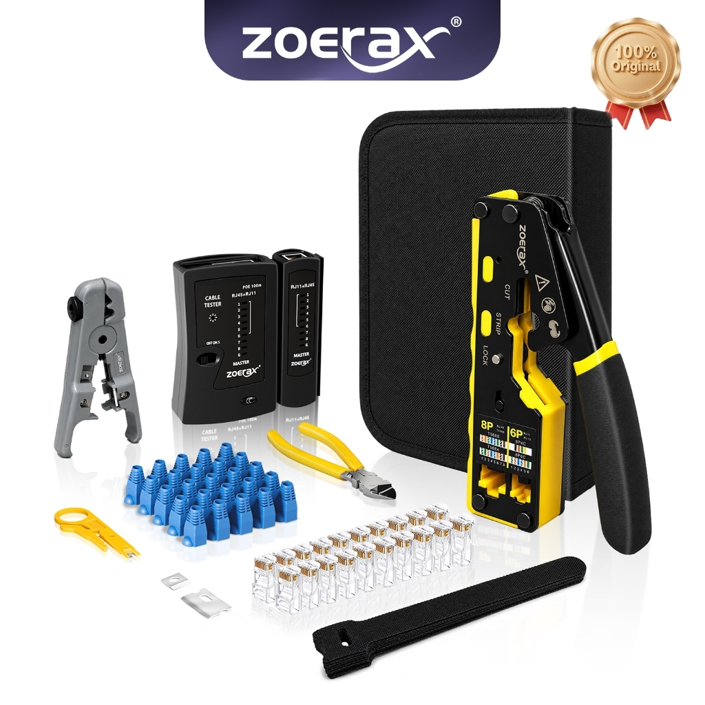 ZOERAX RJ45 Crimping Tool Kit with Cable Tester CAT6 CAT5e Pass Through ...