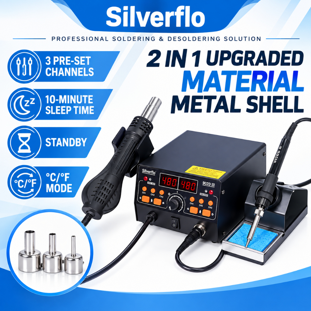Silverflo 902D-III 750W 2-in-1 Hot Air & Soldering Station | 3 Presets ...