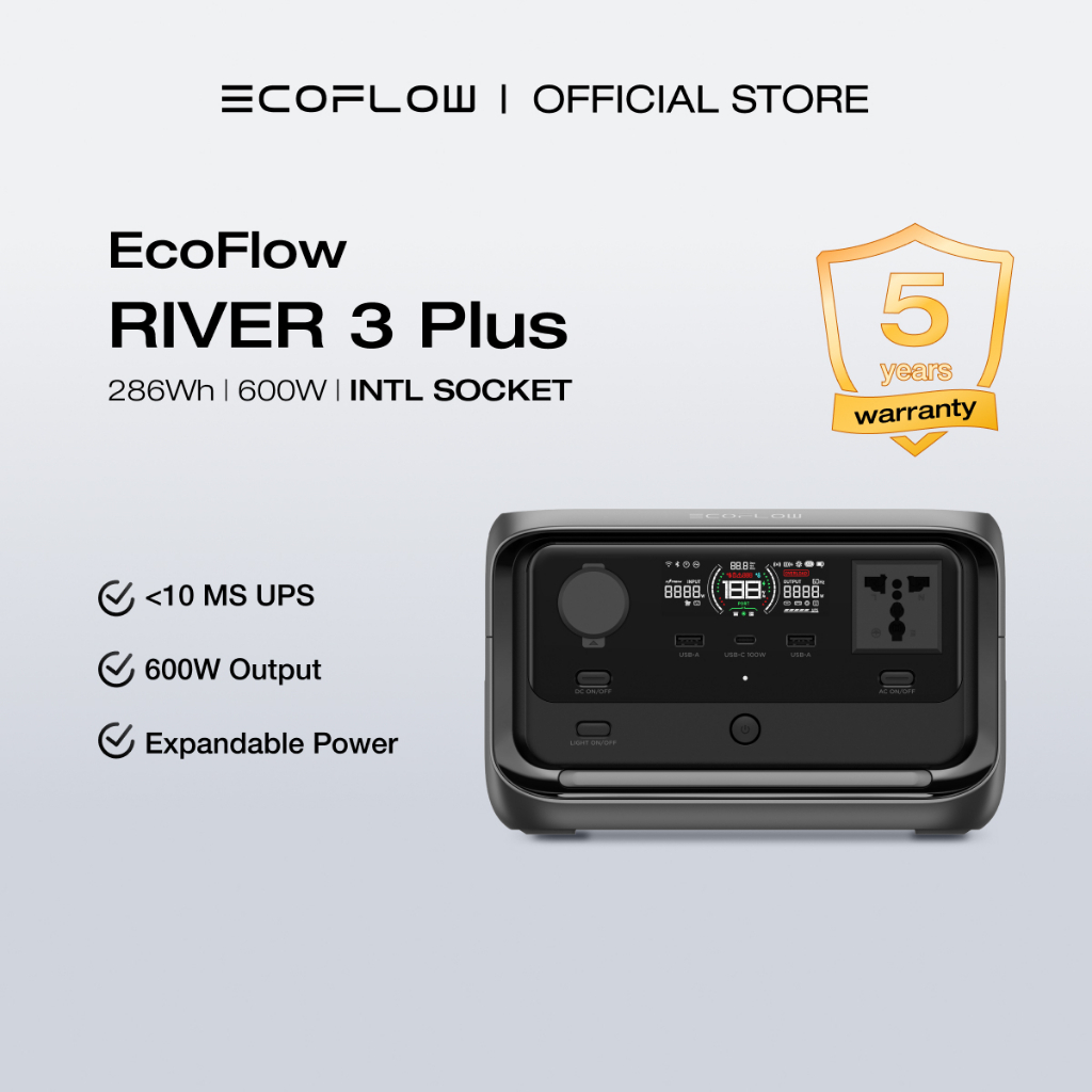 EcoFlow Portable Power Station RIVER 3 Plus, INT Version 286Wh LiFePO4 ...