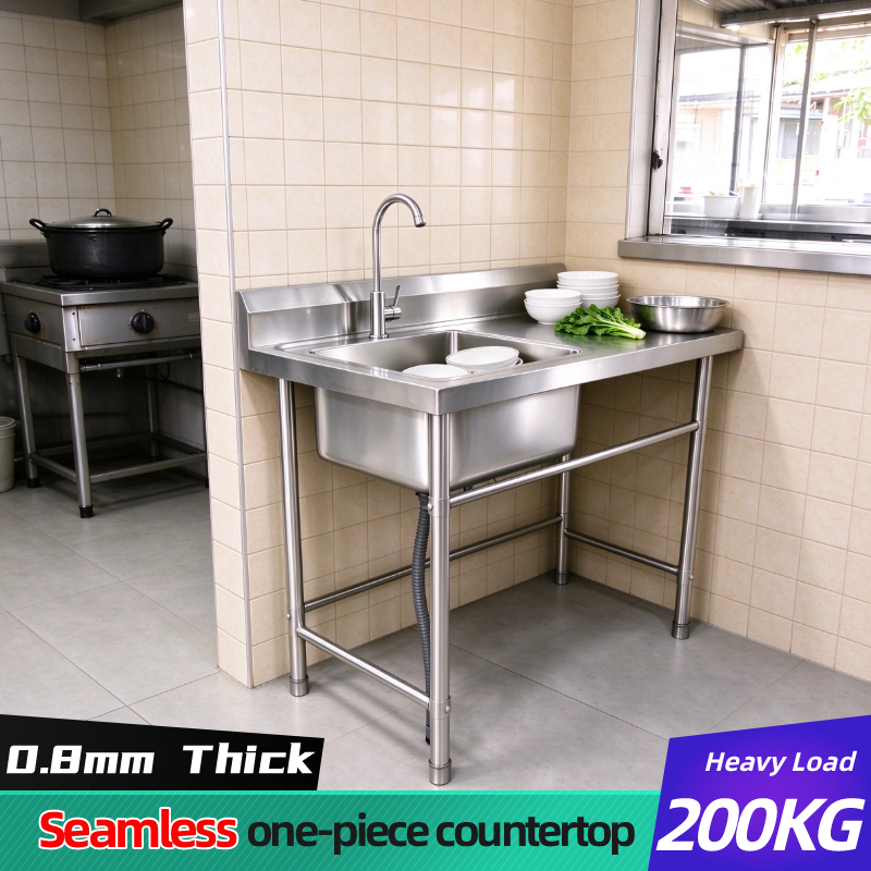 Kitchen Sink With Stand Stainless Steel Table Single/Double Bowl Lababo ...