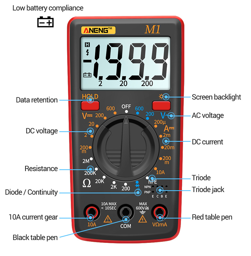 Aneng M1 Digital Multimeter Esr Meter Tester True Rms Testers Multi ...