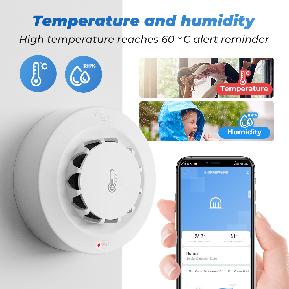 SMATRUL Tuya Wifi Smart Smoke Alarm Fire Temperature And Humidity ...