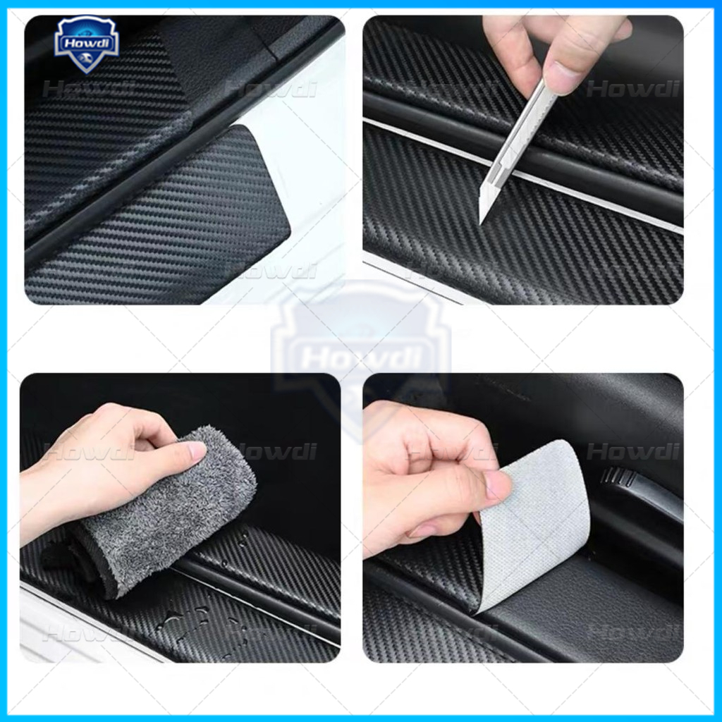 [4pc/Set] Car Door Side Step Sill Strip Carbon Fibre Leather Anti ...