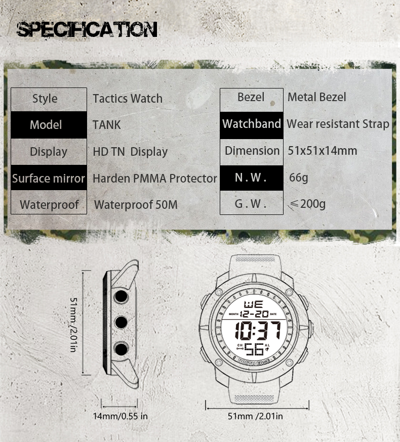 NORTH EDGE Outdoor Sports Tactical Watch For Men Calendar Chronograph ...
