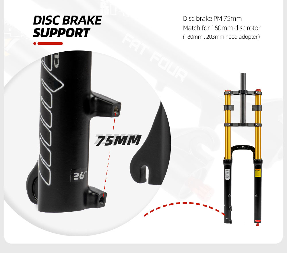 HIMALO Double Shoulder Fat Bike Fork Rebound Adjustment Fat Bicycle Air ...