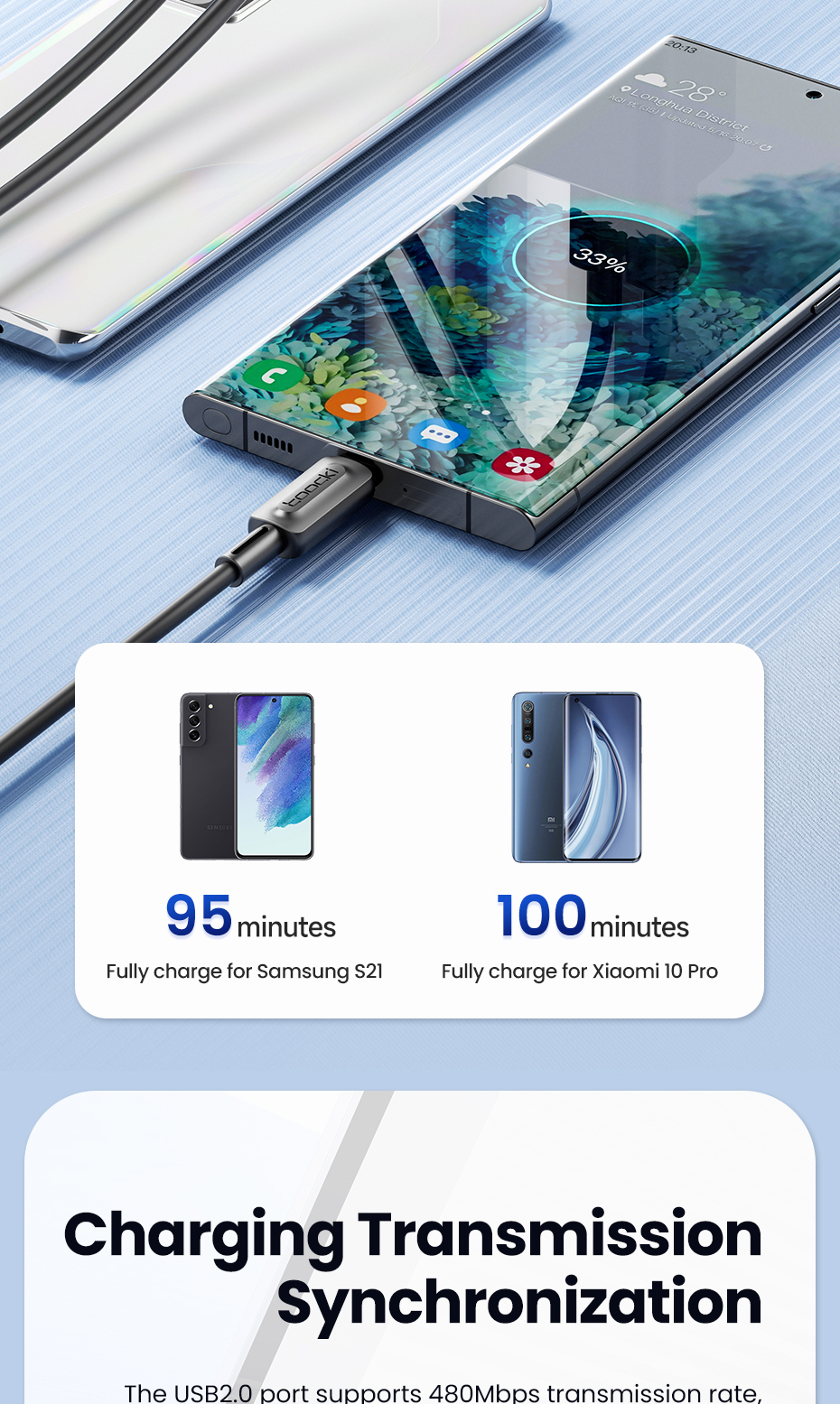 Toocki USB Type C/Micro/lOS Cable Fast Charging 3A USB C Charger Cord ...