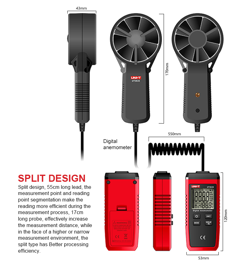 UNI-T UT363 UT363S UT363BT Mini Split Anemometer Bluetooth Airflow ...