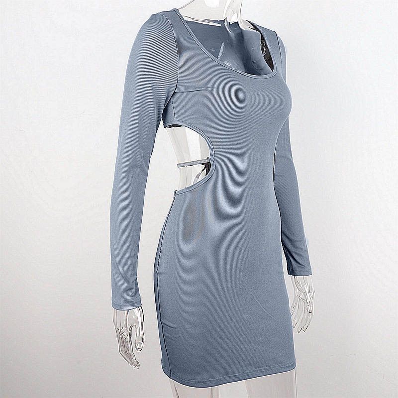 Women Solid Color Back Hollow-Out Long Sleeve Low-Cut Korean Style ...