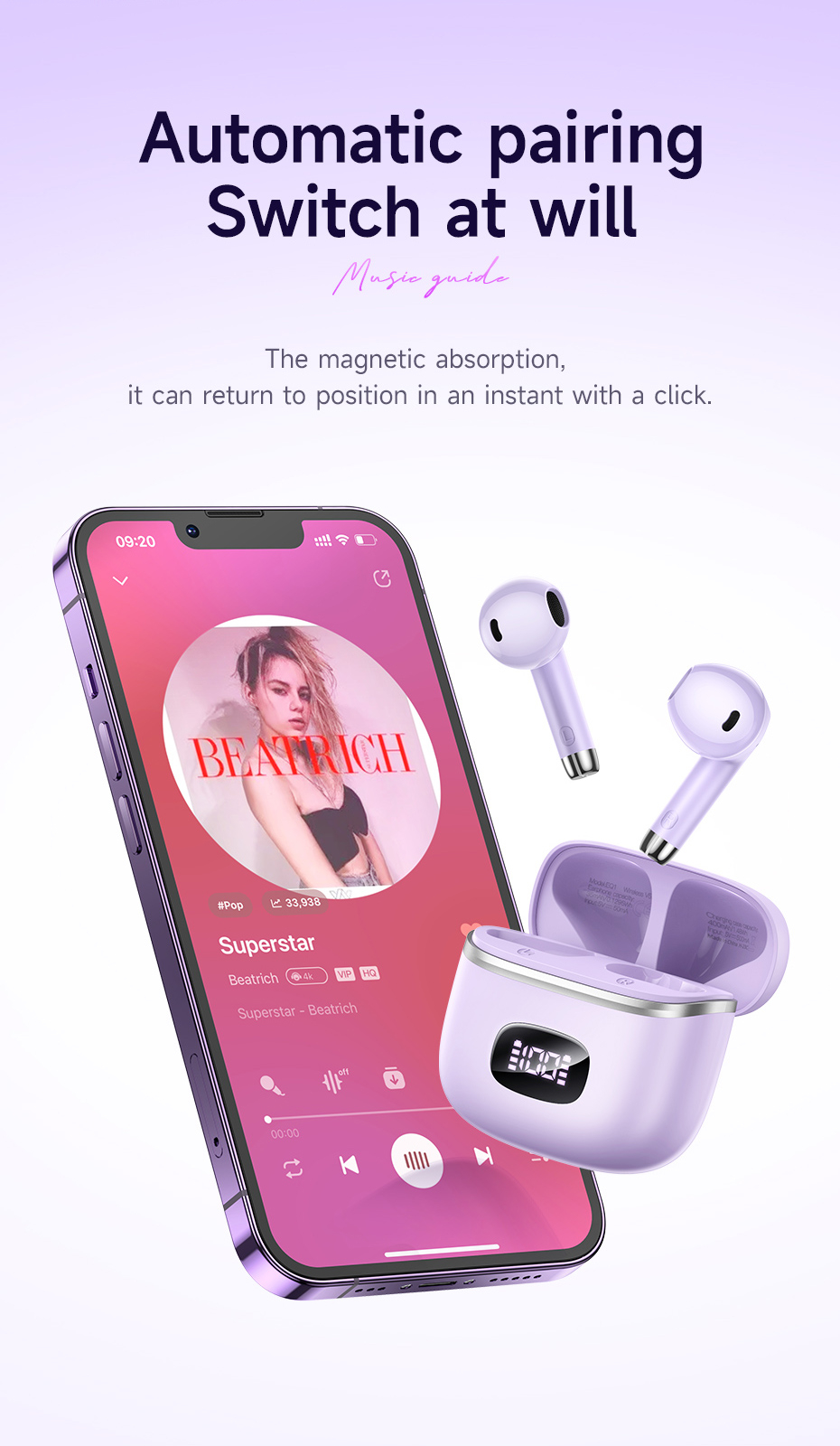 HOCO EQ1 Bluetooth 5.3 Earphone Wireless Headphones Touch Control ...