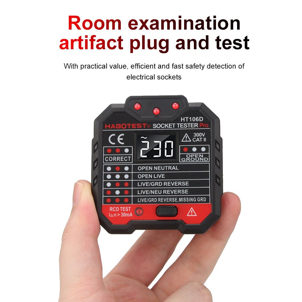 HT106 Digital Socket Tester AC48-250V RCD Test EU UK US Plug Polarity ...