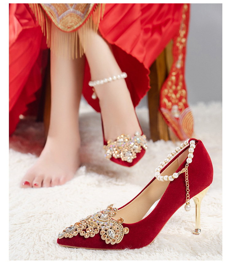 Low heel wedding shoes 2023 new red heels