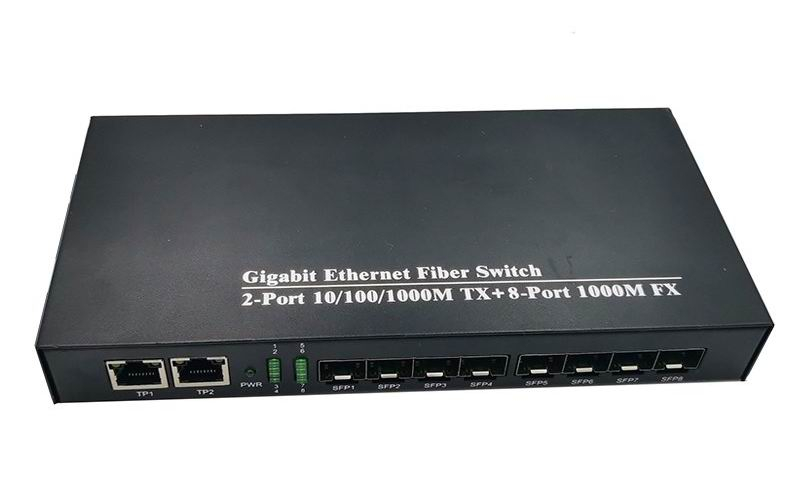 Fiber Optical Switch 8 SFP 2 RJ45 Port Industrial Grade Gigabit with ...