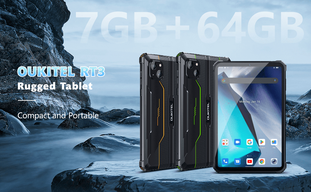 OUKITEL RT3 Rugged Tablet 7+64GB/SD 1TB Android12 Octa-Core 4G Dual SIM 5G  Wi-Fi