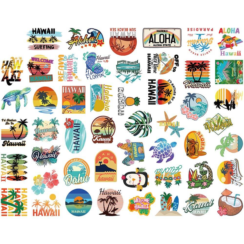 [Large Stickers]50pcs Cartoon Hawaii Tropical Beach Stickers Coconut ...