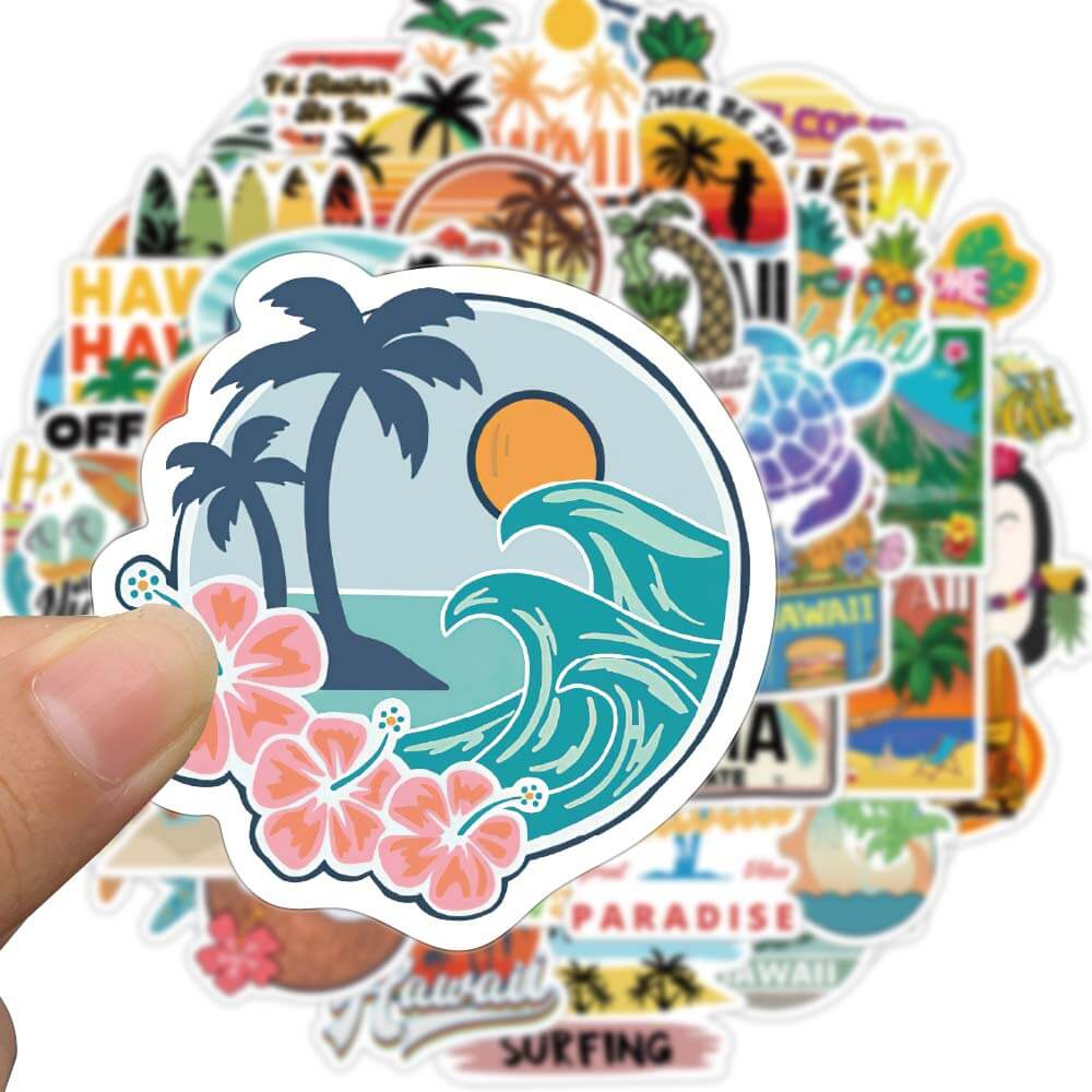 [Large Stickers]50pcs Cartoon Hawaii Tropical Beach Stickers Coconut ...