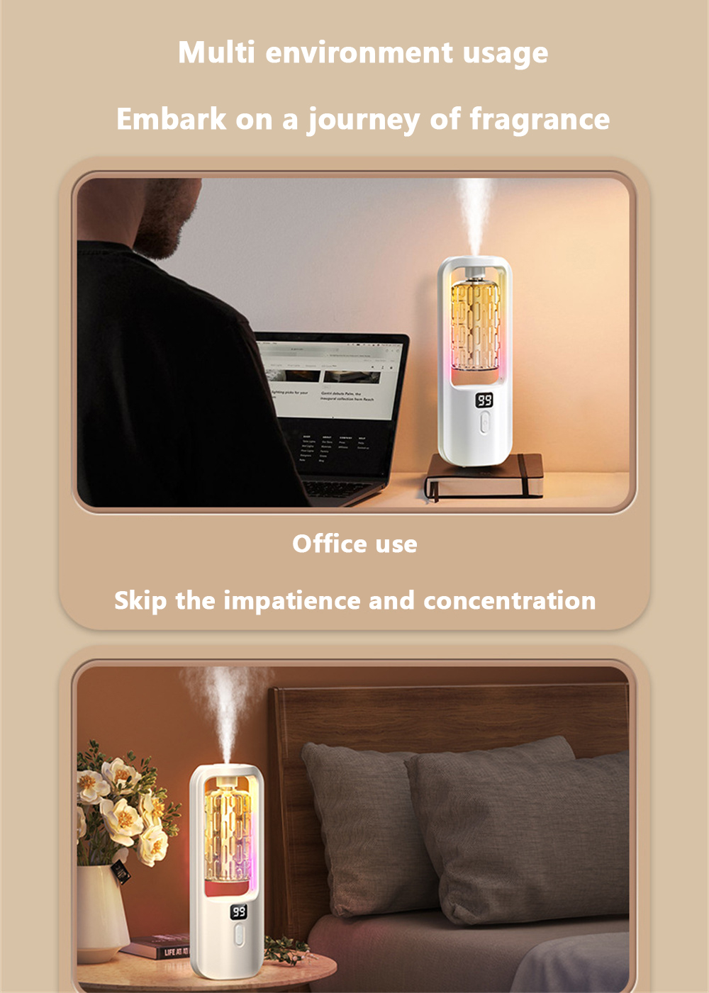 Digital display Rechargeable Fragrance Machine Automatic Aroma Diffuser ...