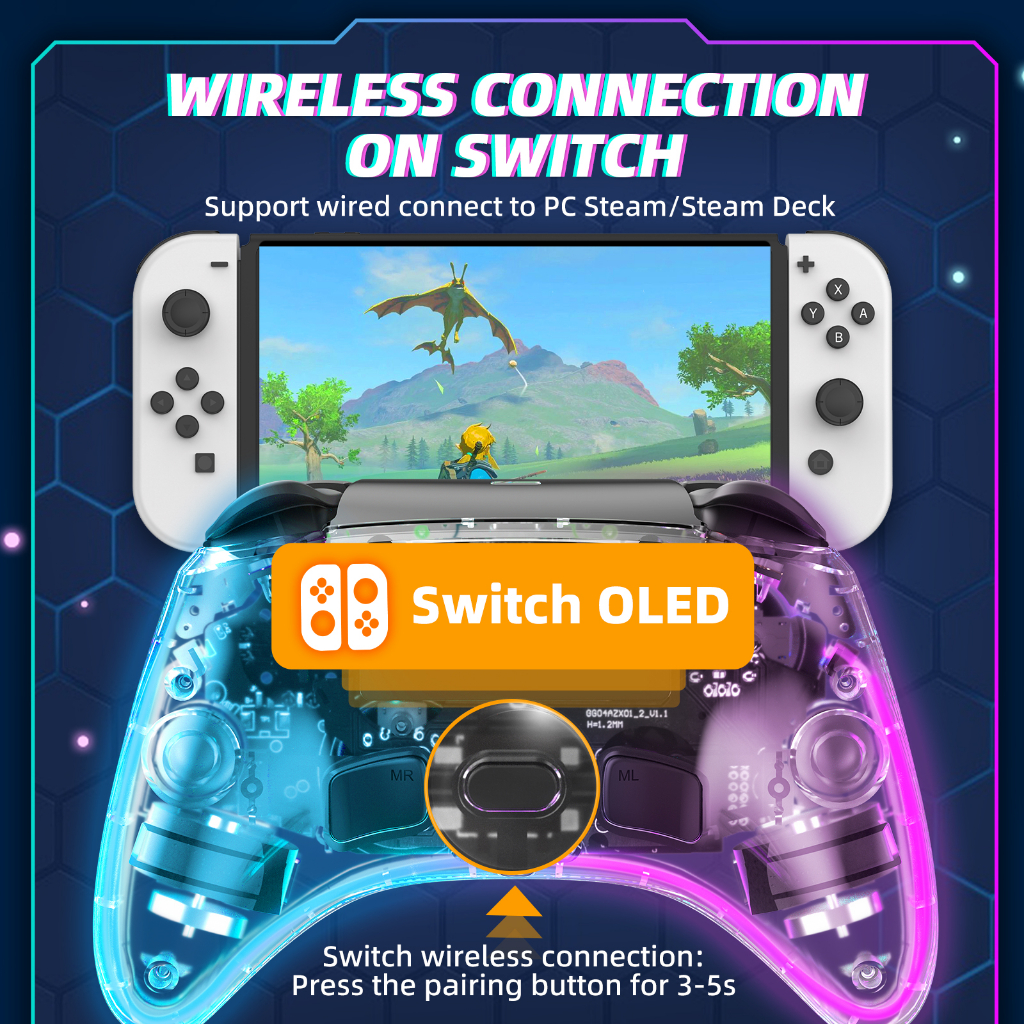 IINE Ares Transparent Wireless Controller with Headset Jack RGB Light ...