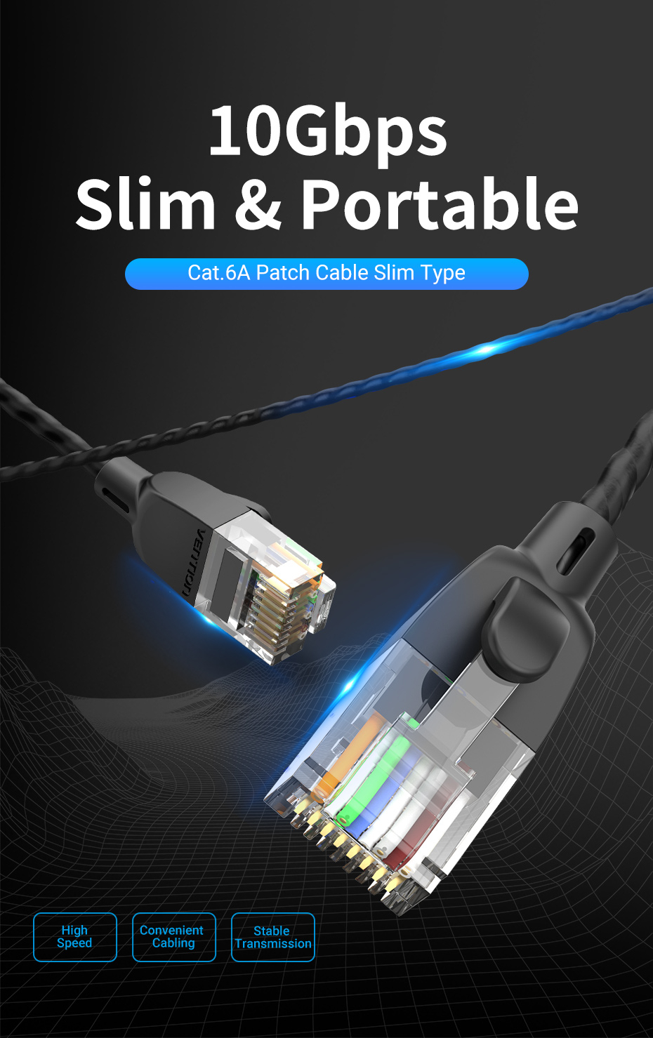 Vention Cat6a Ethernet Ultra Slim 10 Gigabit Rj45 Network Patch Cord ...