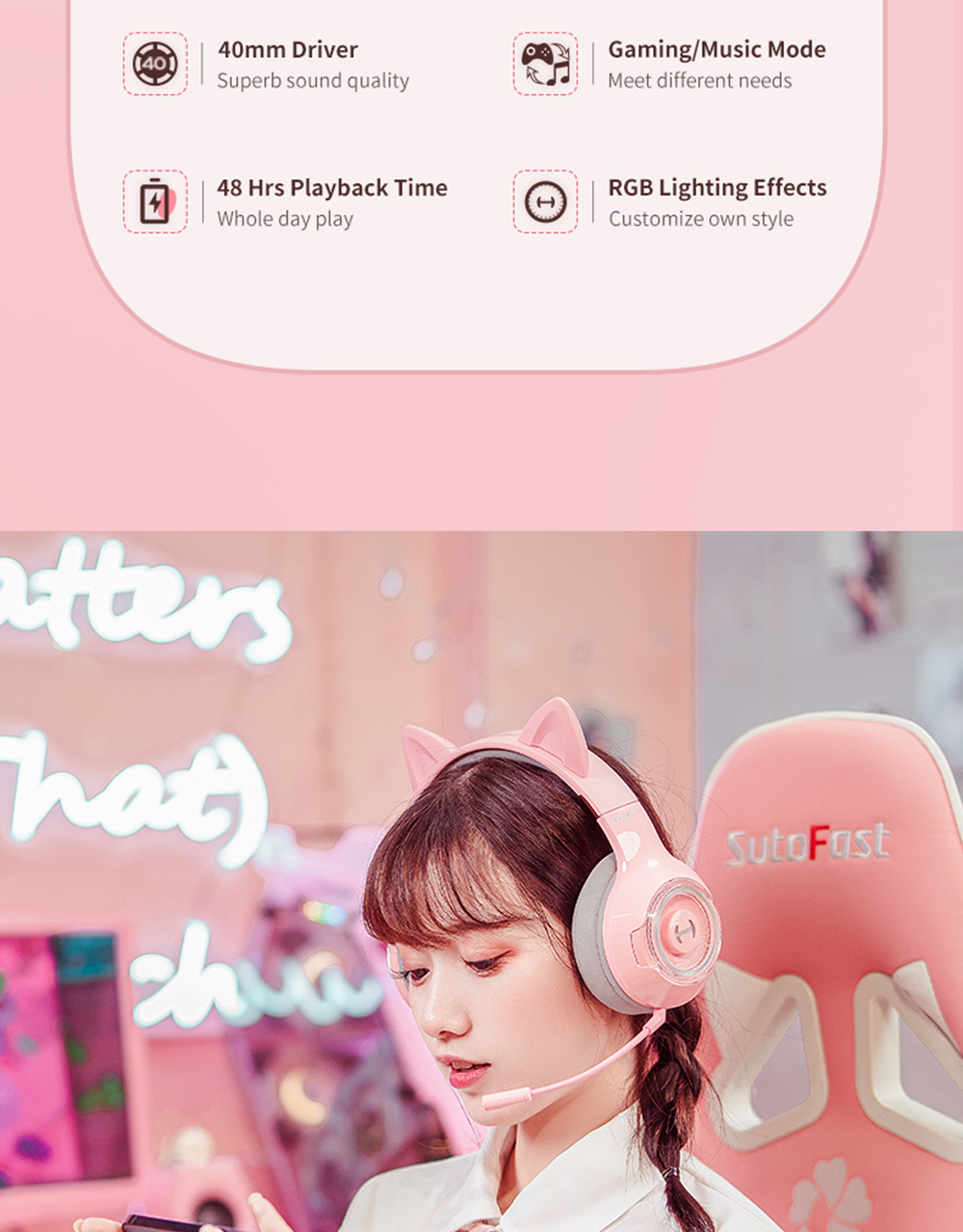 Original Edifier HECATE G4BT Cat Ear Pink Wireless Headphones RGB