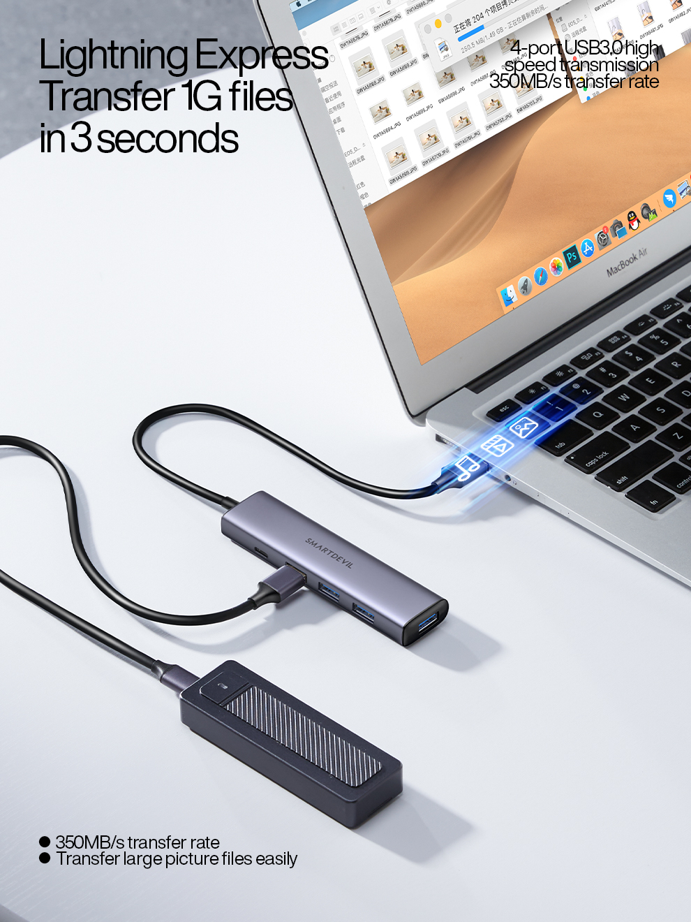 SmartDevil USB Hub 3.0 Aluminum 3-Port USB 3.0 Extender Ultra Slim ...