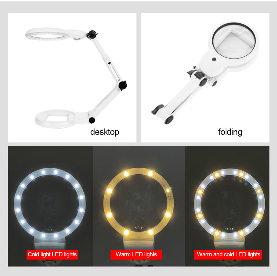 Foldable Magnifier 18/21/24 LEDs Cool Light/Warm Light High ...