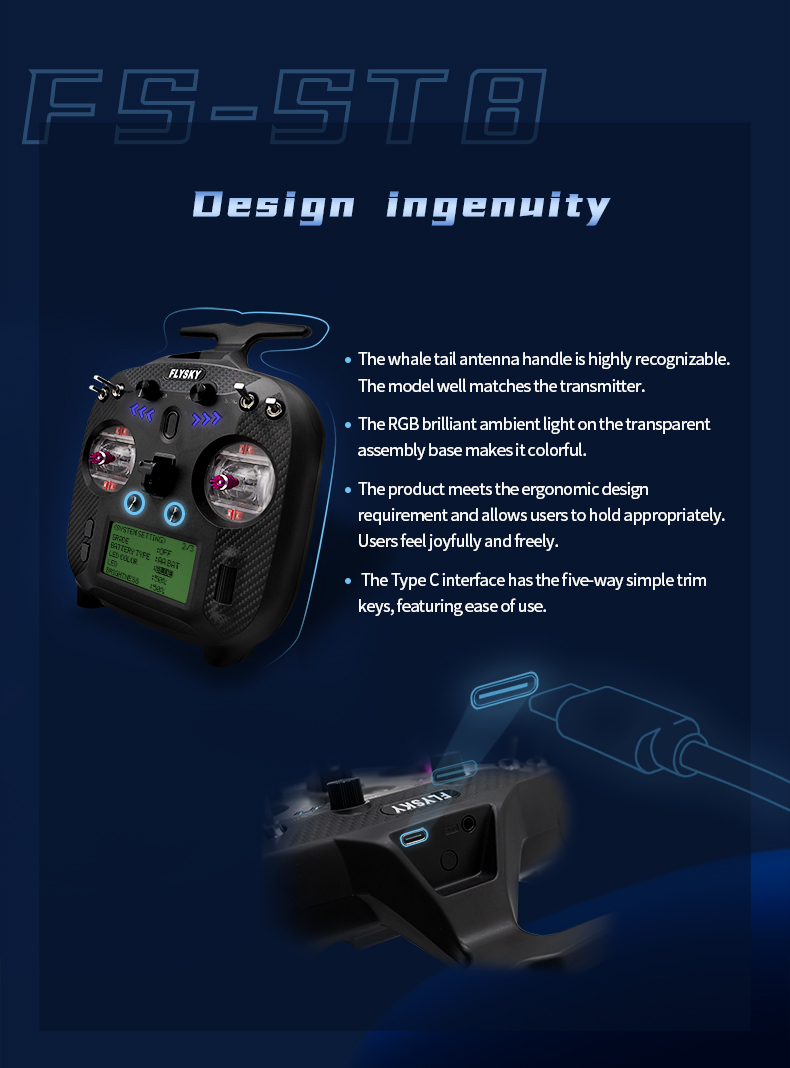 Flysky FS-ST8 2.4G 10CH ANT RGB Assistant 3.0 Radio Transmitter with FS ...