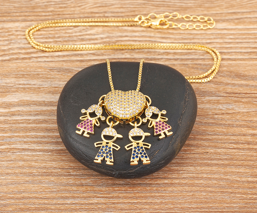 Fashion Family Member Pendant Necklace Micro-Studded Zircon Love Heart ...
