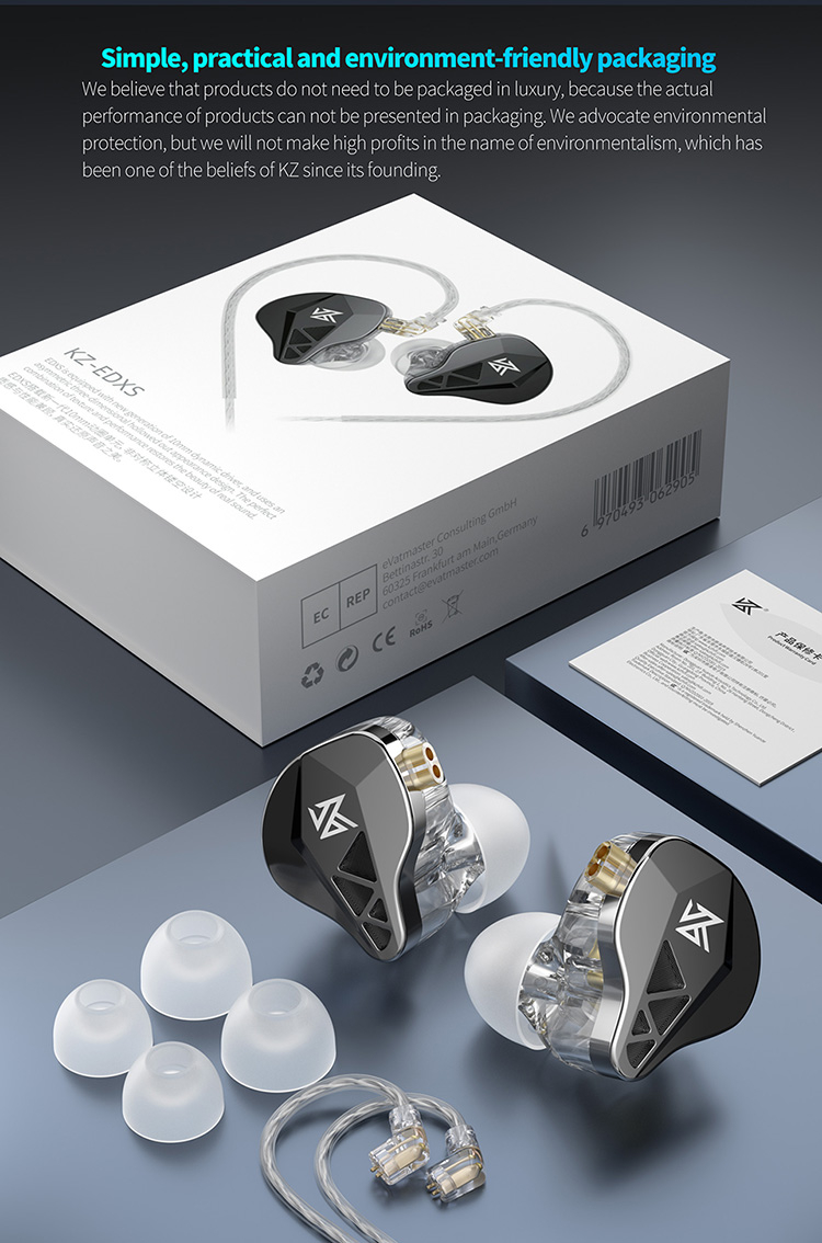 KZ EDXS Wired Earbuds - HiFi Monitor Headphones With Deep Bass