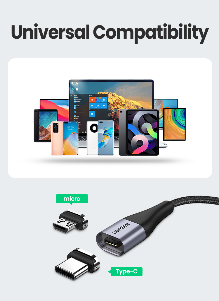 Ugreen Magnetic Type C Cable 3A Fast Micro USB Charging Data Cable for ...