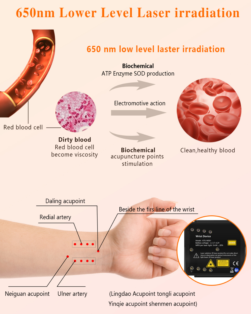 KTS LLLT Laser Watch Home 650nm Laser Wrist Physiotherapy Equipment ...