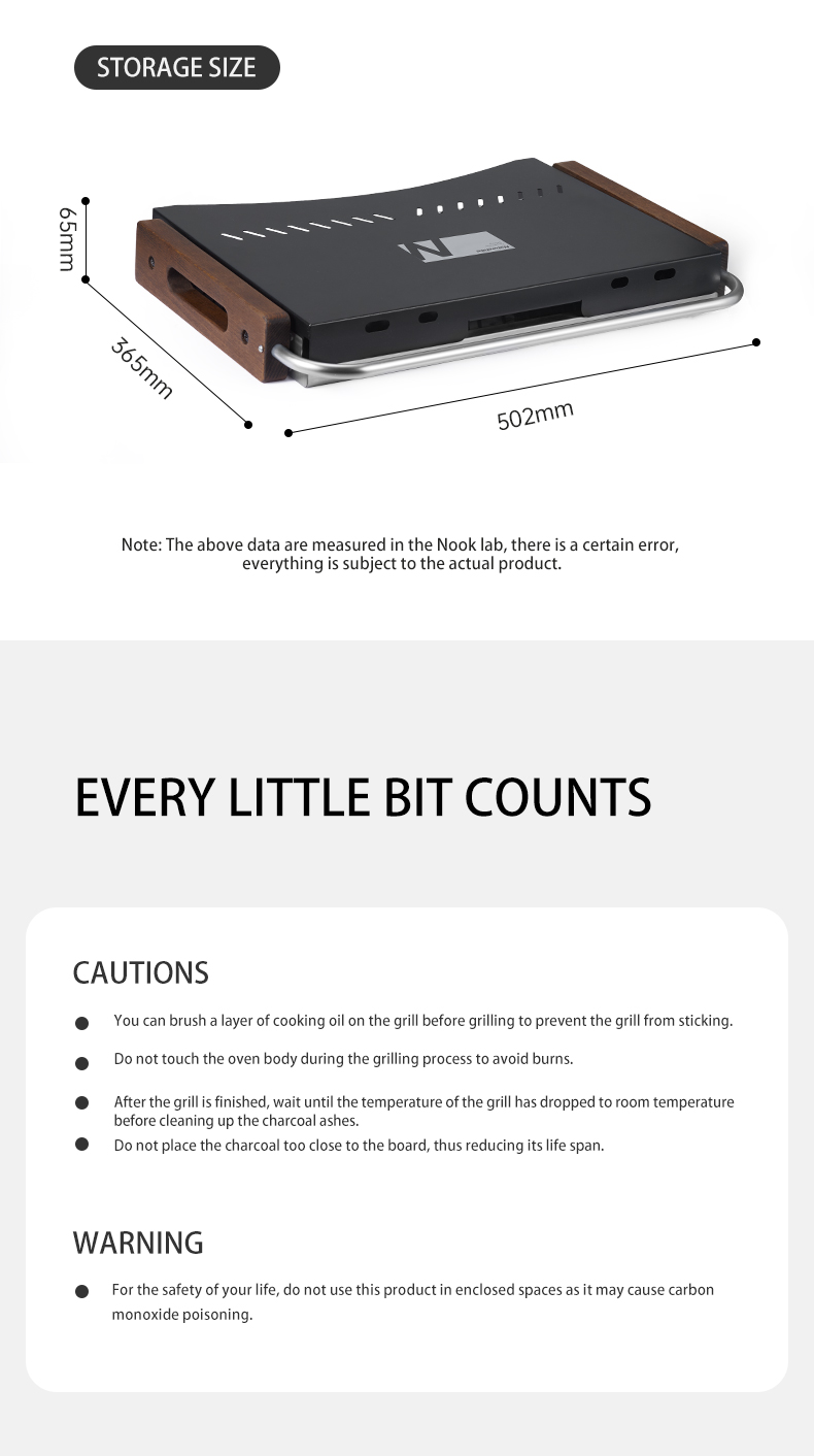 VICASKY Portable Cast Iron Charcoal Grill Stove - Compact For Camping, BBQ, Outdoor Cooking (8.25x8.25x4.3in)