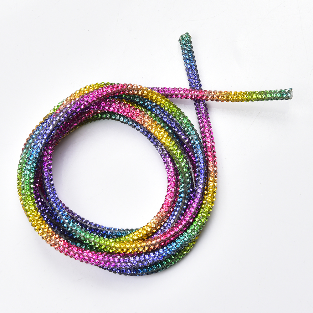 2/4Yards 4mm Glitter Glass Crystal Cord Rhinestone Rope Colorful Tube ...