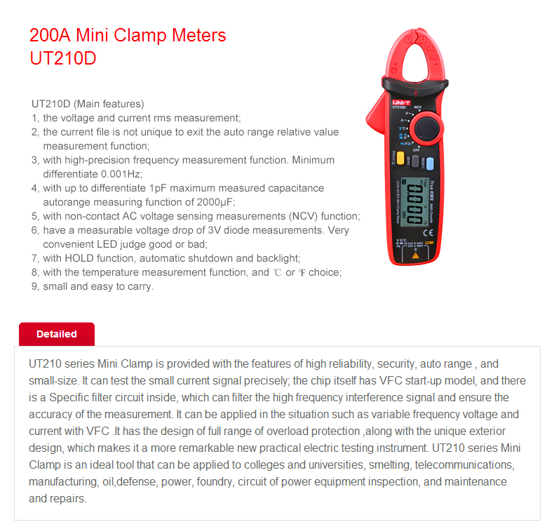 UNI-T UT210D Digital Mini Clamp Meter Multimeters AC/DC Current Voltage Temperature Measure Multitester Price In UAE | Amazon UAE - View #11