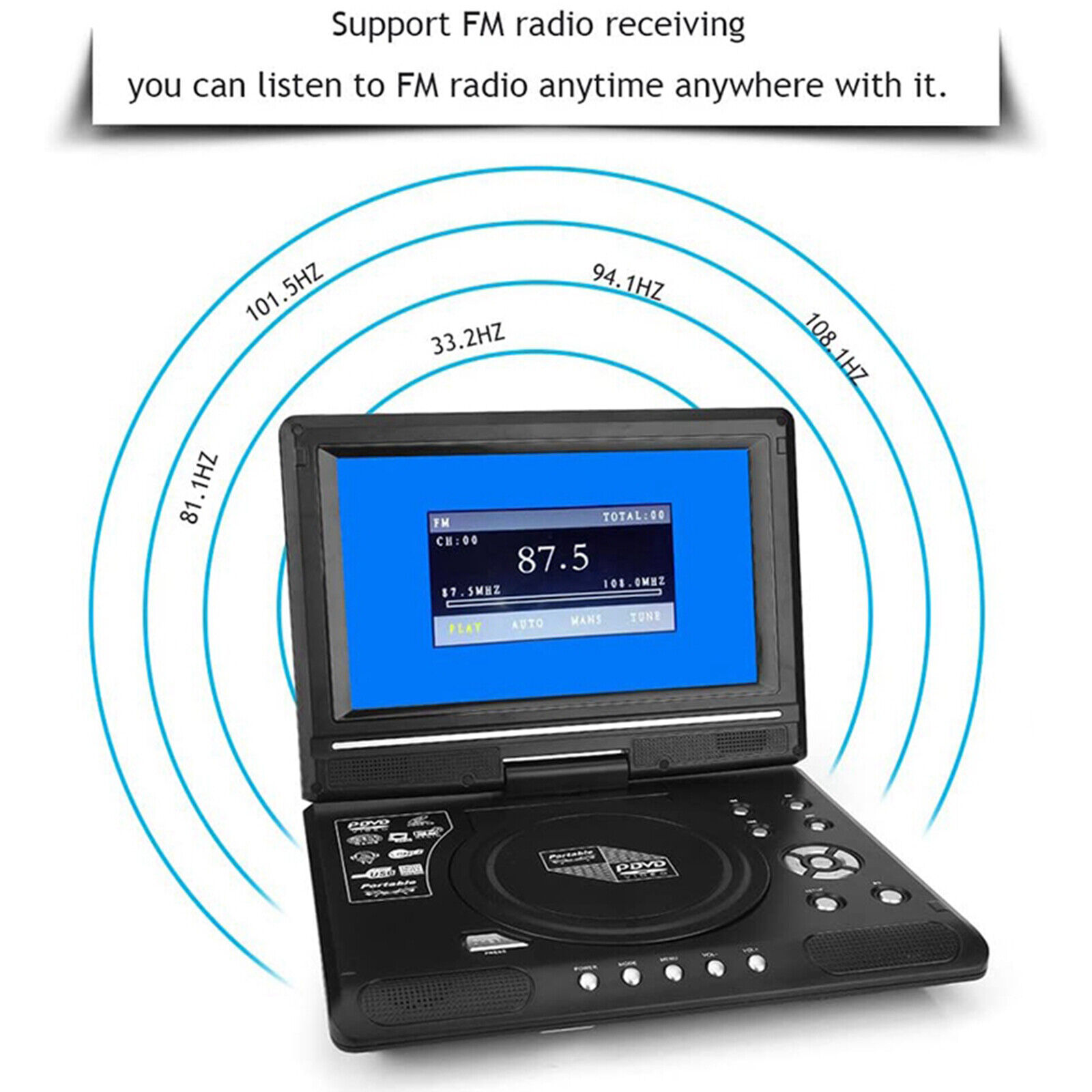 9.8 Inch Portable Home Car DVD Player VCD CD Game TV Player USB Radio ...