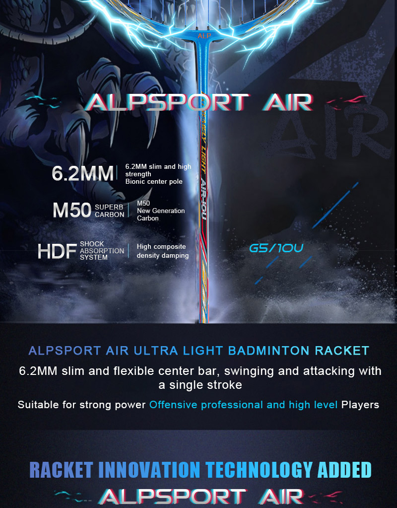 ALP AIR 10U 52g Super Light 30Lbs 100% Full Carbon Fiber Racquet High ...