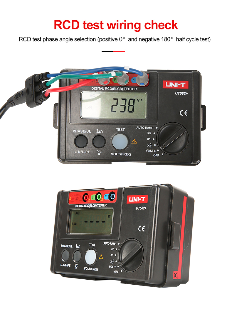UNI-T UT582+ Digital RCD Tester ELCB Tester AUTO RAMP Leakage Circuit ...