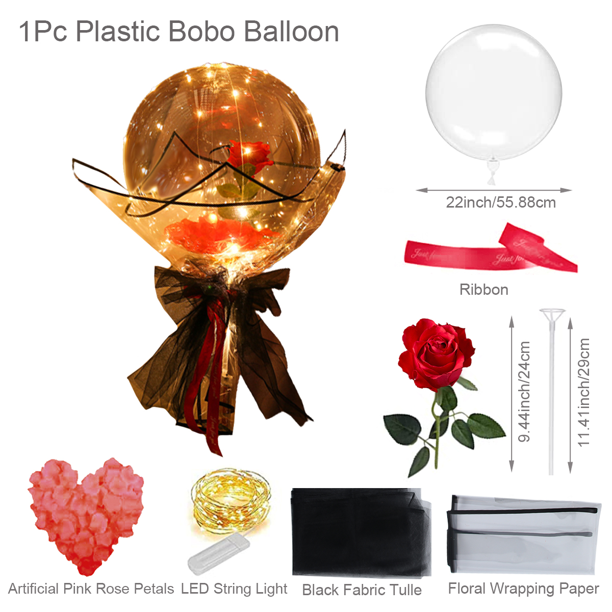 Luminous Balloon Led Rose Bouquet Bobo Balloon Transparent Balloons ...