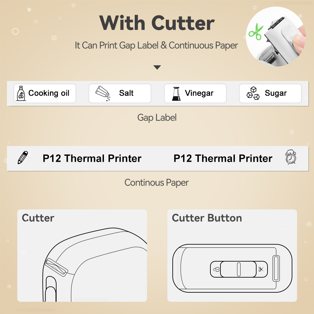 Inkless Thermal Printer P12 Portable Label Printer Bluetooth Wireless