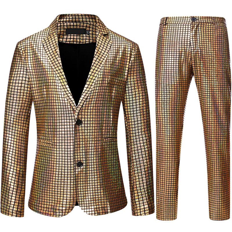 Mens Stage Prom Suits Shiny Rainbow Plaid Sequin Jacket Pants Men Dance ...