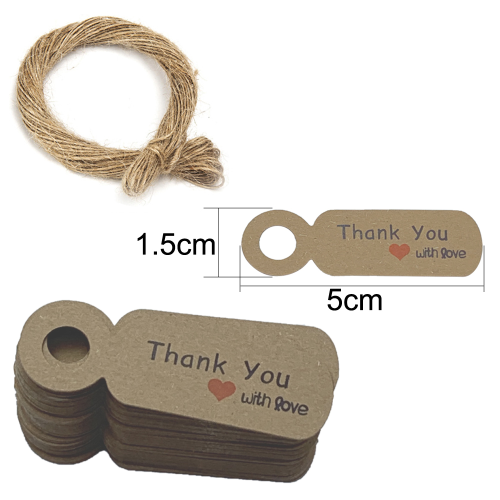 100pcs/Set Thank You Handmade Gift Tags with Hemp Ropes Kraft Paper ...