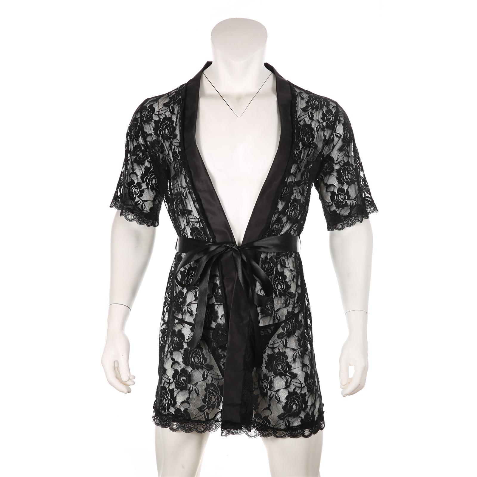 Man Mesh Bathrobe With Thong See-Though Design Lace Sheer Nightwear ...