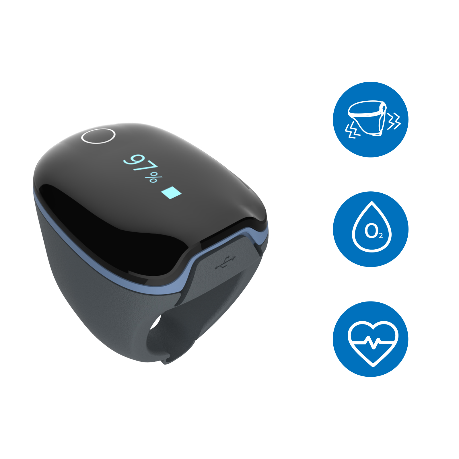 Wellue O2Ring Oxygen Monitor with Vibration Reminder Bluetooth O2 Pulse ...