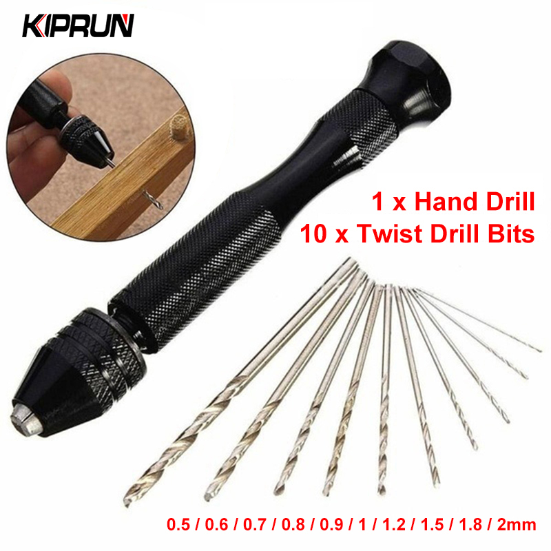 KIPRUN 11pcs Mini Micro Aluminum Hand Drill With Keyless Chuck HSS ...
