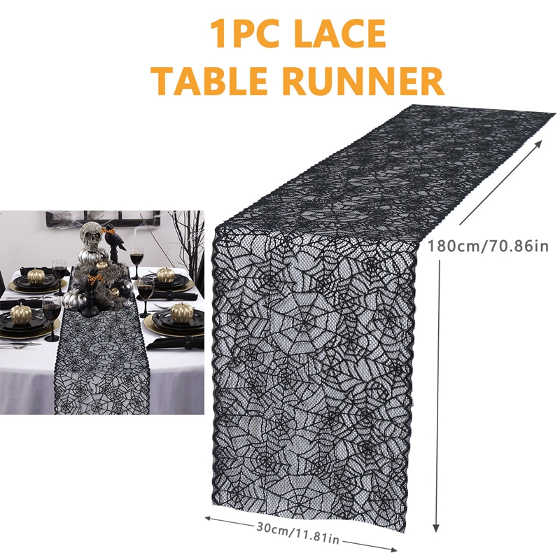 30x180cm Halloween Lace Spider Web Table Runner 6 Seater Lace Round ...