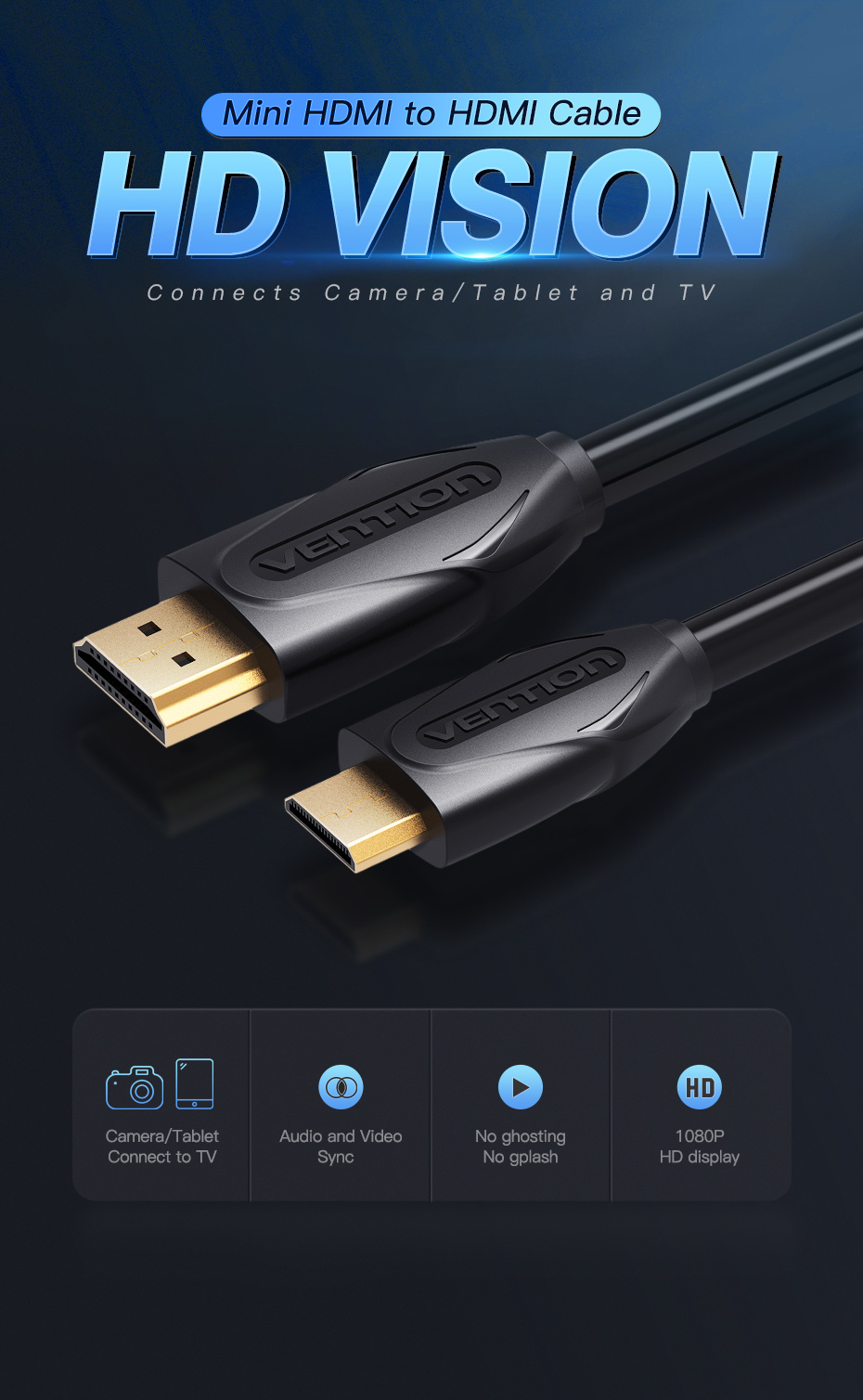 Vention Mini HDMI to HDMI Cable Male to Male 1080P HD 4K 3D HDMI